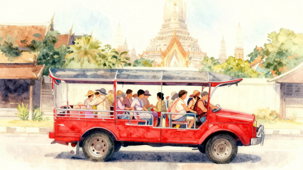 チェンマイ旧市街を走る赤いソンテウ