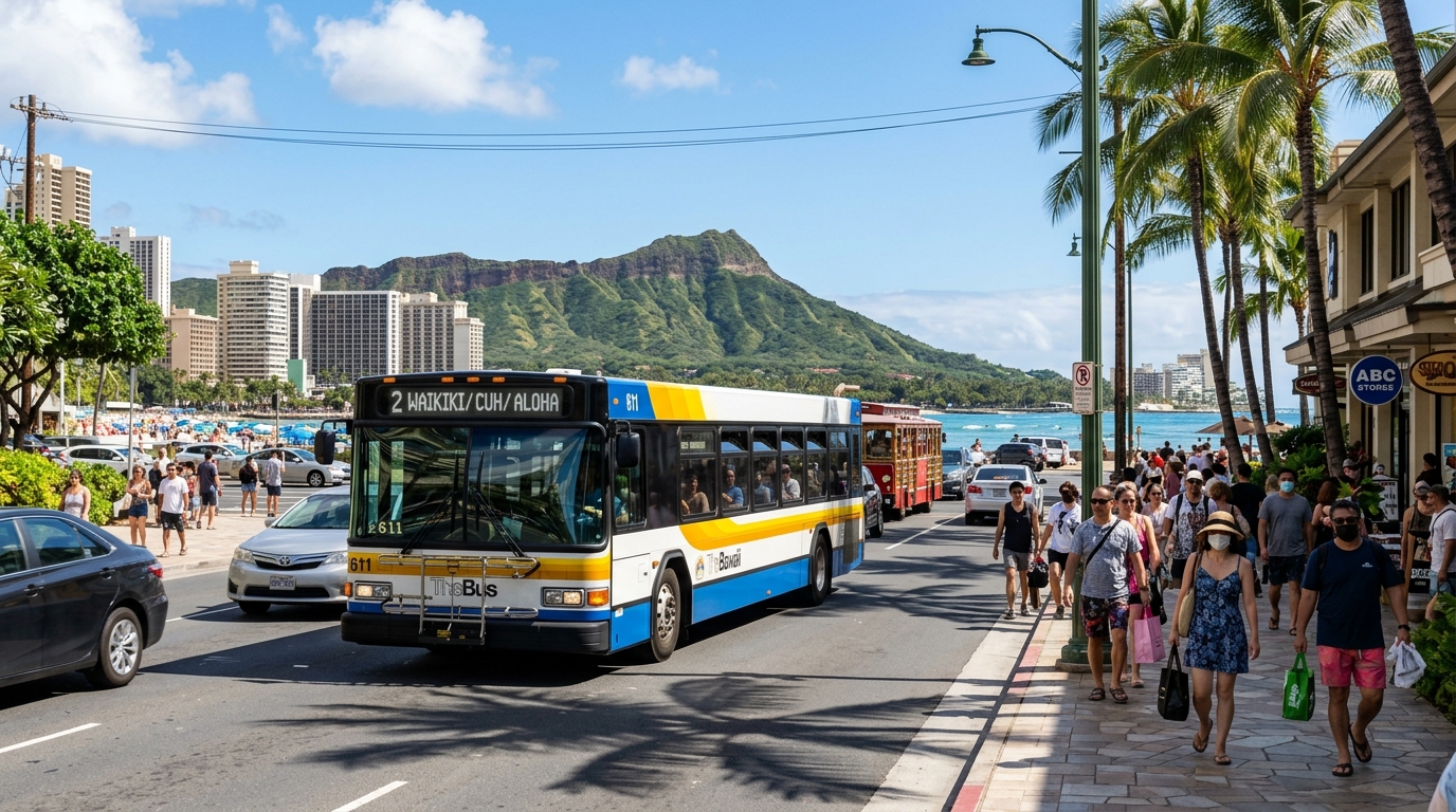 ワイキキのTheBus公共バス（ホノルル）